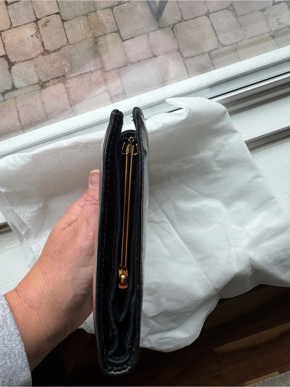 CHANEL Black Patent Leather CC Logo wallet